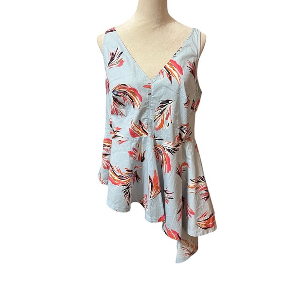 Lane Bryant Blue Asymmetrical Peplum Top Blouse Size 14 Artsy Abstract Print - Picture 1 of 5